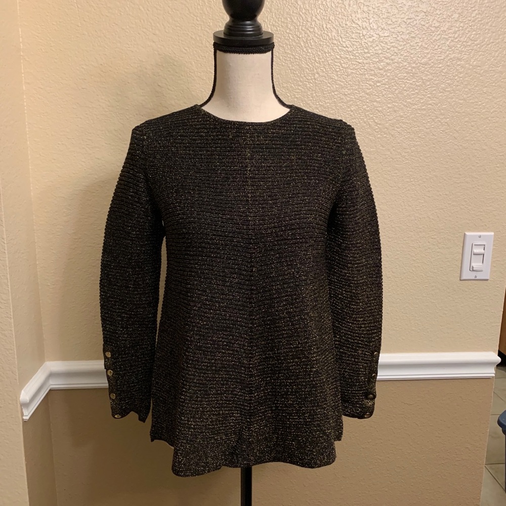 Alfani Swing Metallic Black & Gold Sweater Size PS